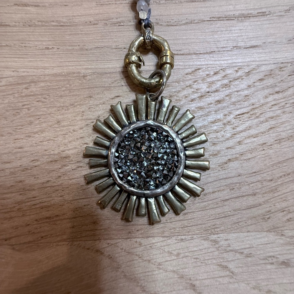 Waxing Poetic Gold and Silver Sunburst Pendant Necklace with beading